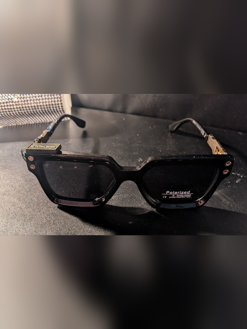 Black Rhinestone-Accent Polarized Women's Sunglasses - Picture 4 of 5